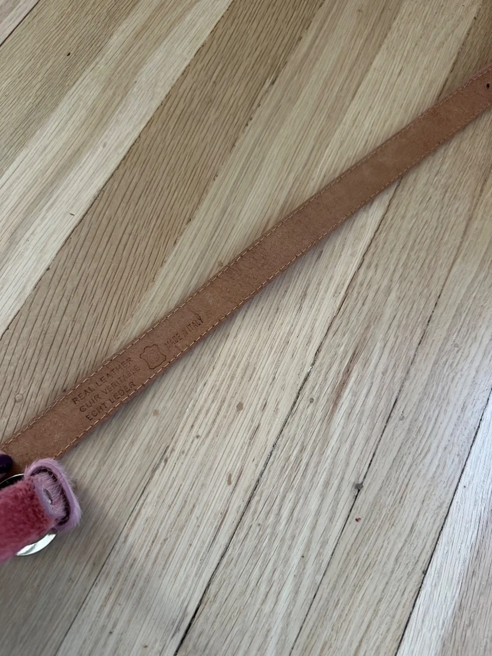 Italian leather pink fur belt